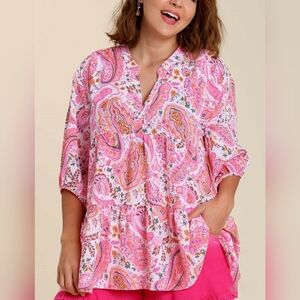 Umgee NWT Pink Paisley Blouse Sz XL